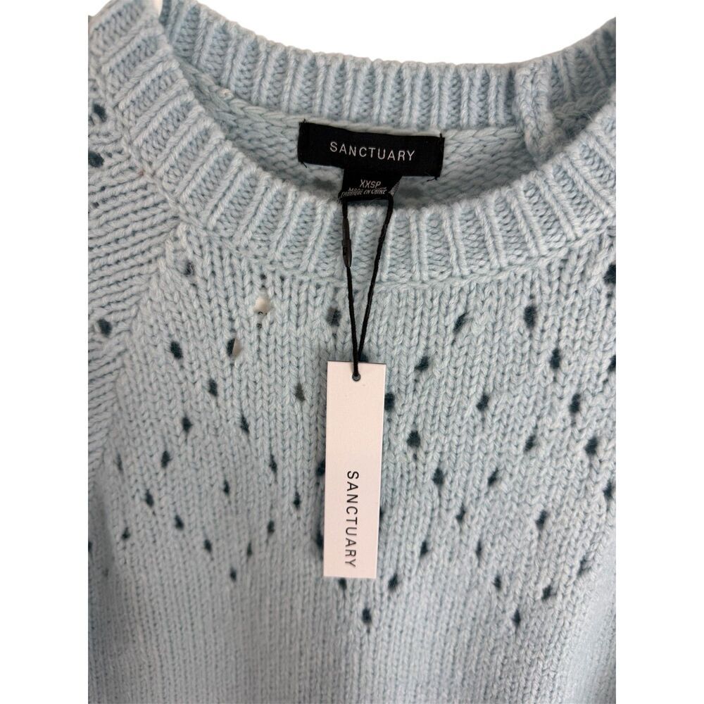 Sanctuary Light Blue Pointelle Knit Long Sleeve Sweater NWT XXS - Picture 6 of 7